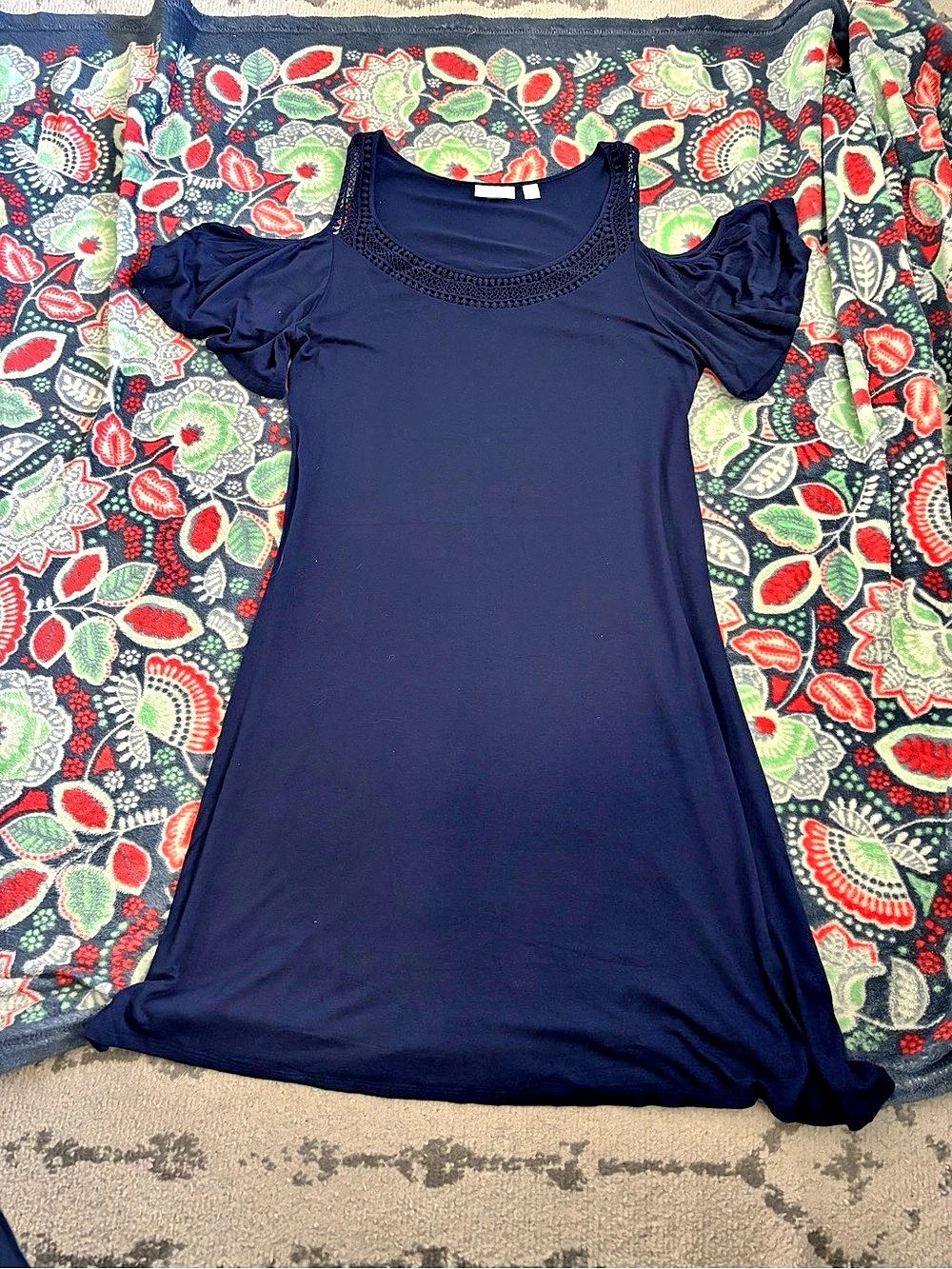 New York & Company Short Sleeve Mini Dress in Blue Size Medium